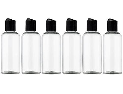 ljdeals 4 oz Clear Plastic Empty Bottles with Black Disc Top Caps – 6 Pack, BPA-Free, Made in USA Avelisse