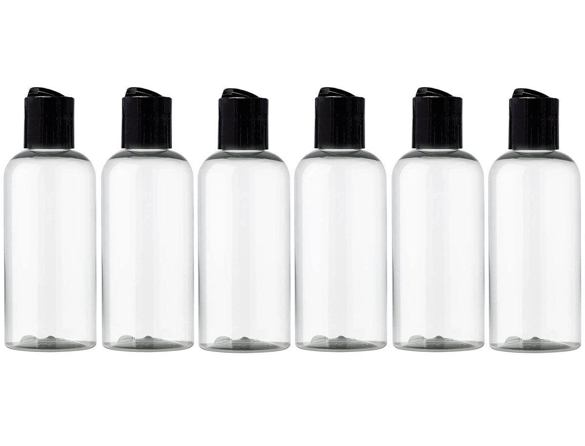 ljdeals 4 oz Clear Plastic Empty Bottles with Black Disc Top Caps – 6 Pack, BPA-Free, Made in USA Avelisse