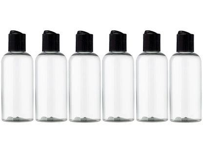 ljdeals 4 oz Clear Plastic Empty Bottles with Black Disc Top Caps – 6 Pack, BPA-Free, Made in USA Avelisse