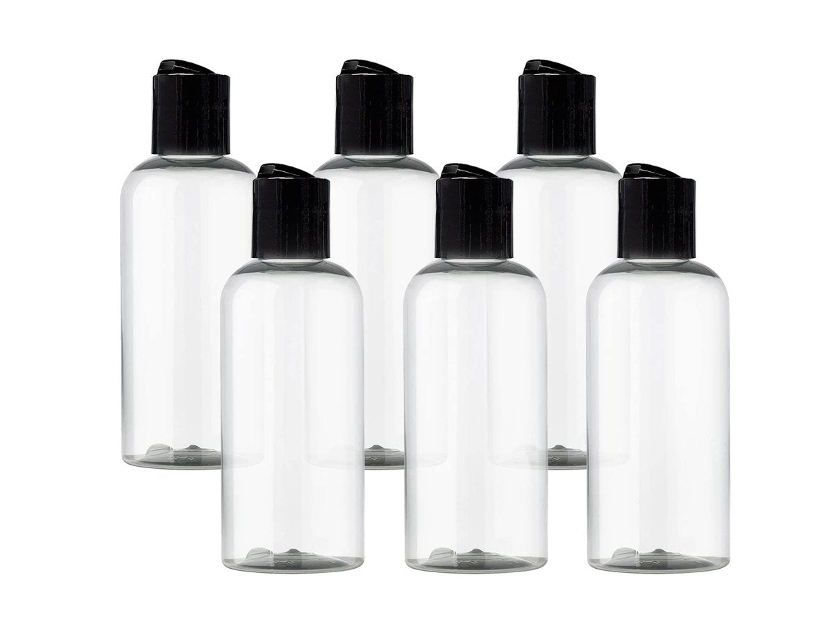 ljdeals 4 oz Clear Plastic Empty Bottles with Black Disc Top Caps – 6 Pack, BPA-Free, Made in USA Avelisse