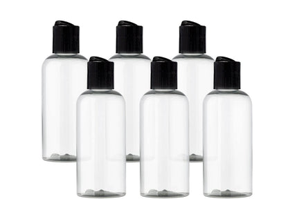 ljdeals 4 oz Clear Plastic Empty Bottles with Black Disc Top Caps – 6 Pack, BPA-Free, Made in USA Avelisse