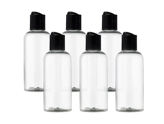 ljdeals 4 oz Clear Plastic Empty Bottles with Black Disc Top Caps – 6 Pack, BPA-Free, Made in USA Avelisse