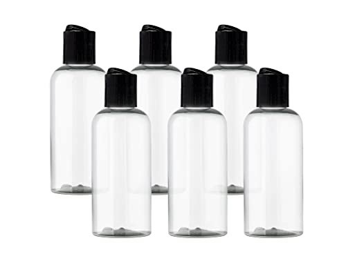 ljdeals 4 oz Clear Plastic Empty Bottles with Black Disc Top Caps – 6 Pack, BPA-Free, Made in USA Avelisse