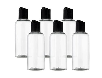 ljdeals 4 oz Clear Plastic Empty Bottles with Black Disc Top Caps – 6 Pack, BPA-Free, Made in USA Avelisse