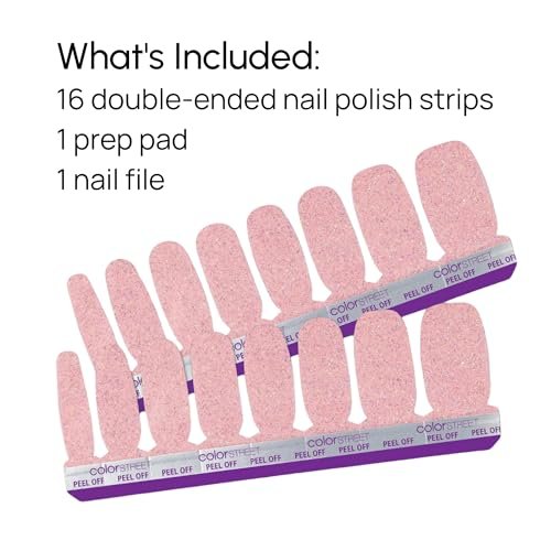 Color Street Blushing in Flushing Nail Strips – Pink with Silver Glitter, Chip-Resistant, Easy Application, 16 Pieces Avelisse