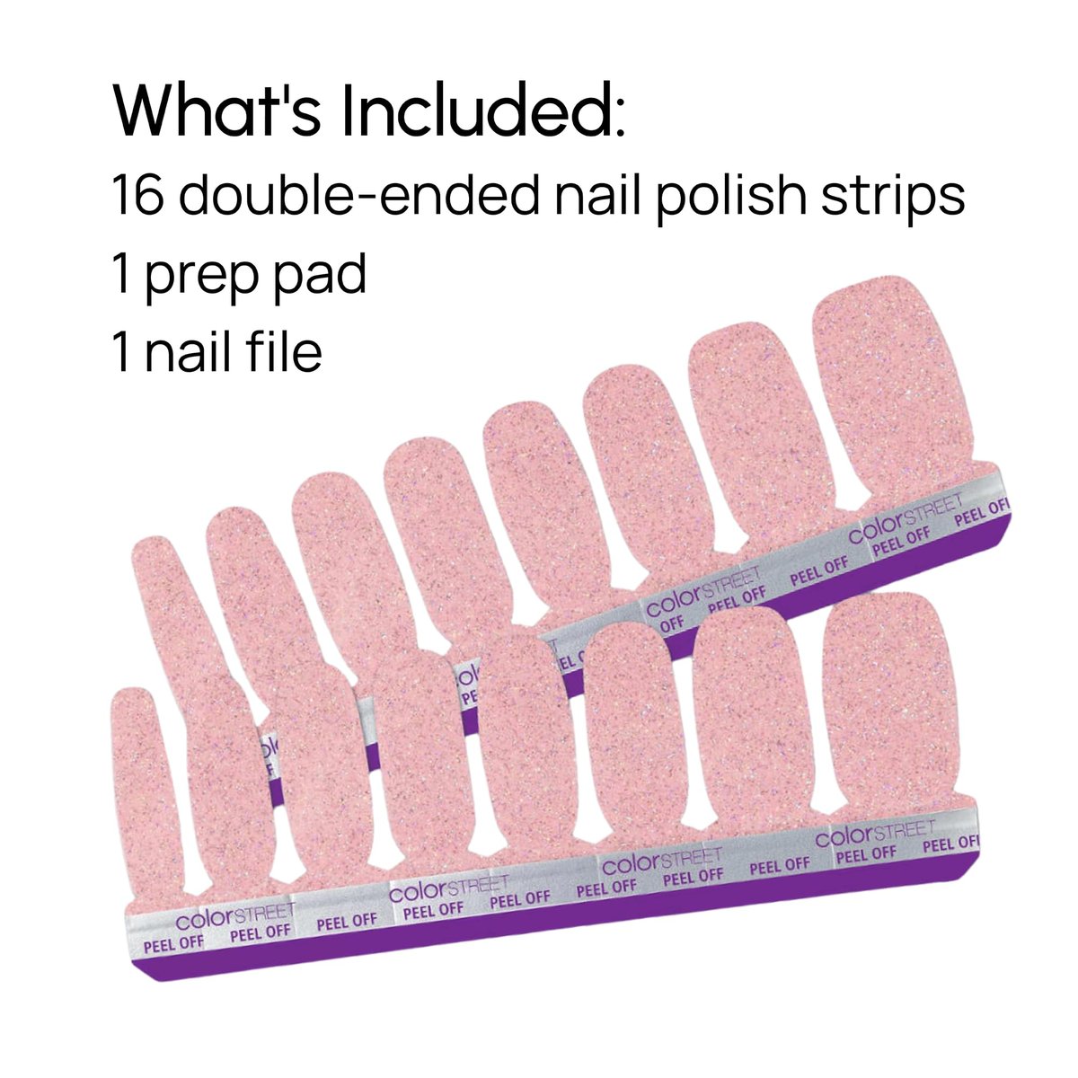 Color Street Blushing in Flushing Nail Strips – Pink with Silver Glitter, Chip-Resistant, Easy Application, 16 Pieces Avelisse