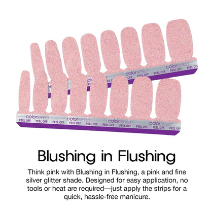 Color Street Blushing in Flushing Nail Strips – Pink with Silver Glitter, Chip-Resistant, Easy Application, 16 Pieces Avelisse