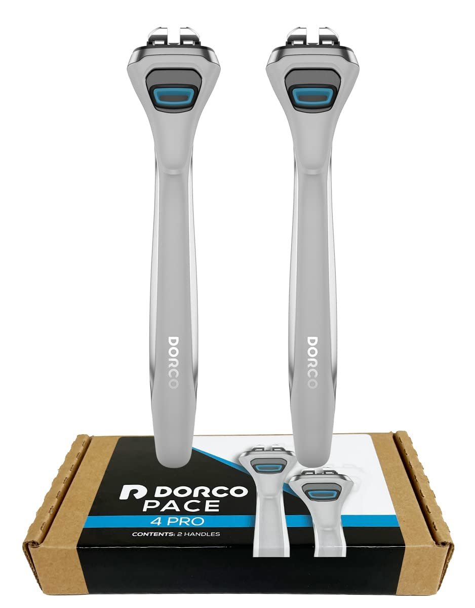 Dorco Pace 4 Pro Four-Blade Razor Shaving System – 2 Replacement Handles (Handles Only, Grey) Avelisse