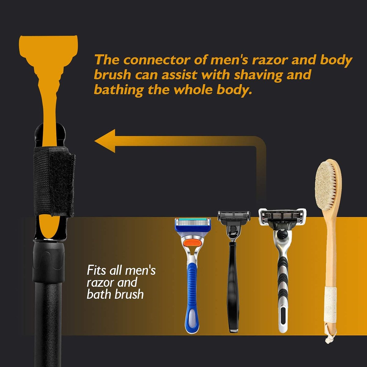 EASACE Razor Extension Shaver Handle with Adjustable Length for Leg, Body Shaver Handle Groomer, Hair Brush Handle for Wet or Dry Brushing, Multiple Functions Razor Shaver for Body (Black) Avelisse