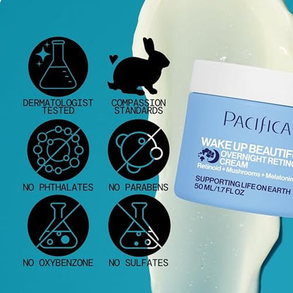 Pacifica Wake Up Beautiful Retinoid Night Cream – Overnight Anti-Aging Moisturizer with Hyaluronic Acid & Melatonin, Reduces Wrinkles & Fine Lines, Hydrating and Gentle for Dry or Mature Skin, Vegan Avelisse
