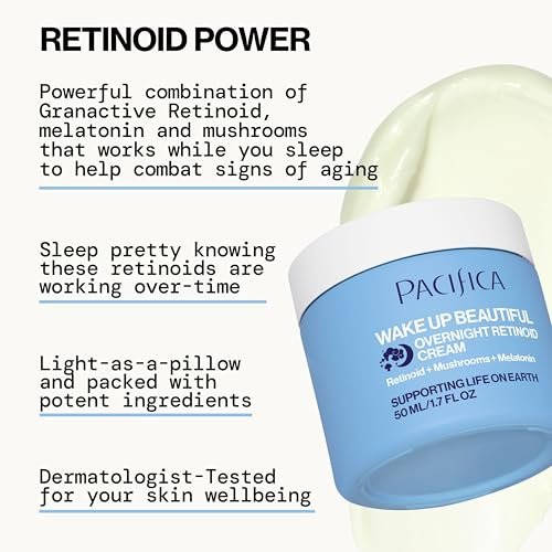 Pacifica Wake Up Beautiful Retinoid Night Cream – Overnight Anti-Aging Moisturizer with Hyaluronic Acid & Melatonin, Reduces Wrinkles & Fine Lines, Hydrating and Gentle for Dry or Mature Skin, Vegan Avelisse