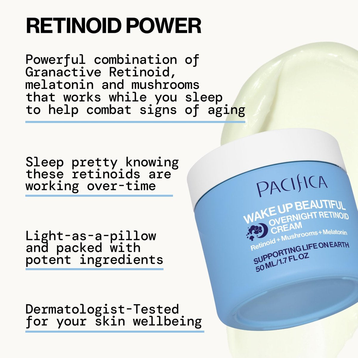 Pacifica Wake Up Beautiful Retinoid Night Cream – Overnight Anti-Aging Moisturizer with Hyaluronic Acid & Melatonin, Reduces Wrinkles & Fine Lines, Hydrating and Gentle for Dry or Mature Skin, Vegan Avelisse