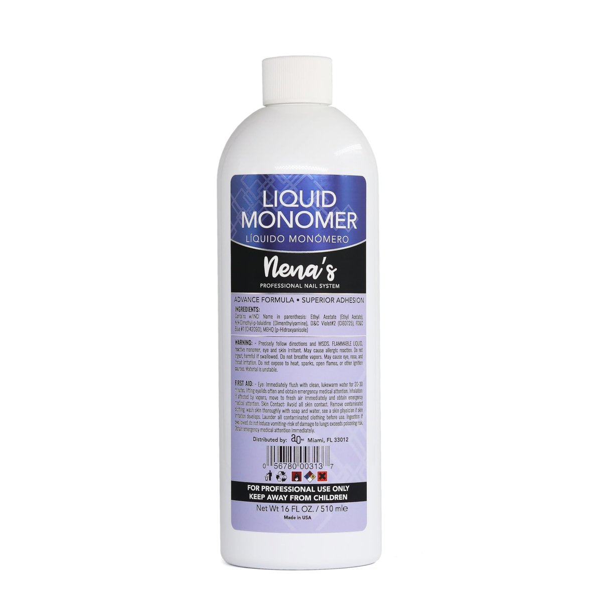 Professional Liquid Monomer by Nena's - 16 fl oz, GlamourShield Acrylic Formula, Non-Yellowing, Quick Dry, Strongest Adhesion for Acrylic Nail Art Avelisse