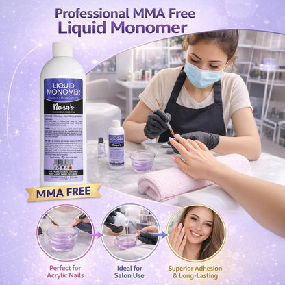 Professional Liquid Monomer by Nena's - 16 fl oz, GlamourShield Acrylic Formula, Non-Yellowing, Quick Dry, Strongest Adhesion for Acrylic Nail Art Avelisse