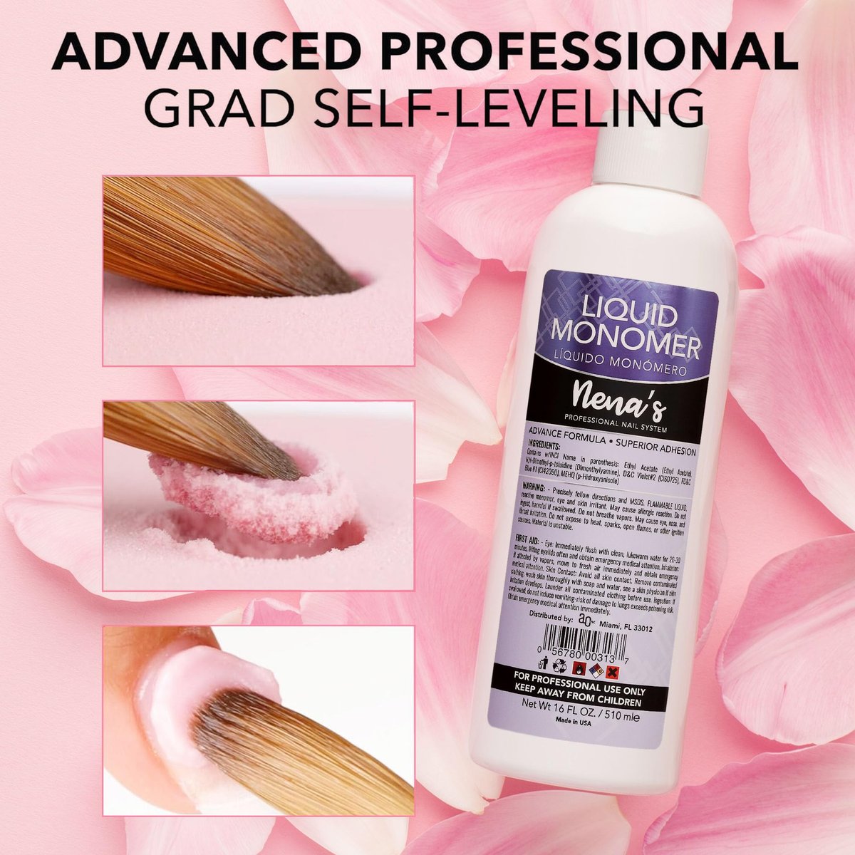 Professional Liquid Monomer by Nena's - 16 fl oz, GlamourShield Acrylic Formula, Non-Yellowing, Quick Dry, Strongest Adhesion for Acrylic Nail Art Avelisse