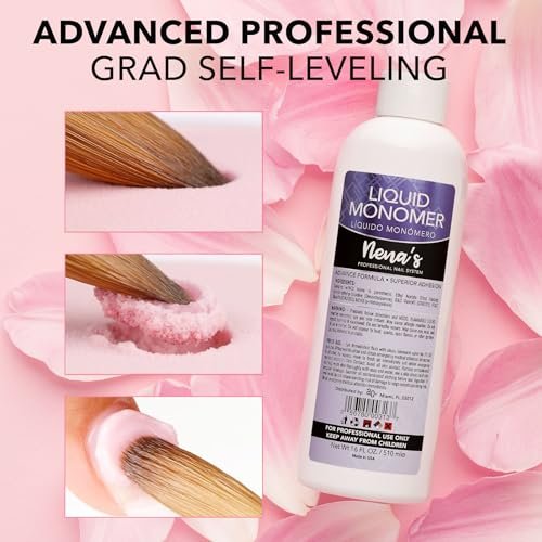 Professional Liquid Monomer by Nena's - 16 fl oz, GlamourShield Acrylic Formula, Non-Yellowing, Quick Dry, Strongest Adhesion for Acrylic Nail Art Avelisse
