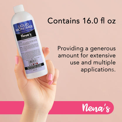 Professional Liquid Monomer by Nena's - 16 fl oz, GlamourShield Acrylic Formula, Non-Yellowing, Quick Dry, Strongest Adhesion for Acrylic Nail Art Avelisse