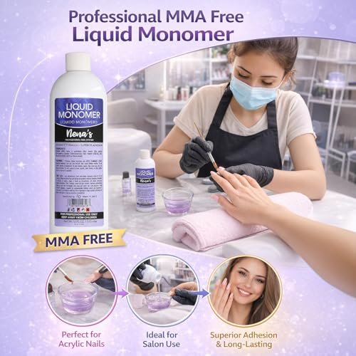 Professional Liquid Monomer by Nena's - 16 fl oz, GlamourShield Acrylic Formula, Non-Yellowing, Quick Dry, Strongest Adhesion for Acrylic Nail Art Avelisse