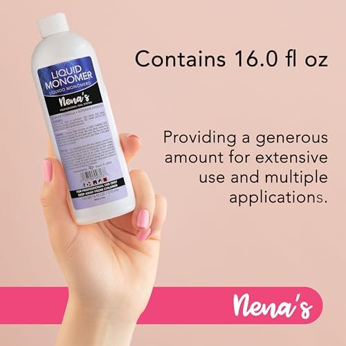 Professional Liquid Monomer by Nena's - 16 fl oz, GlamourShield Acrylic Formula, Non-Yellowing, Quick Dry, Strongest Adhesion for Acrylic Nail Art Avelisse