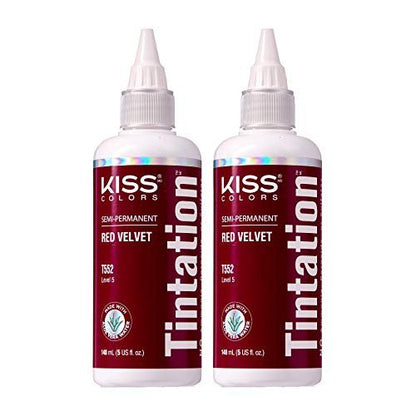 Red by Kiss Tintation Semi-Permanent Hair Color - Red Velvet, 2 Pack (5 Fl Oz Each) - Aloe Vera, Argan Oil, Olive Oil, Collagen & Keratin Infused