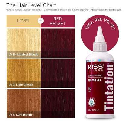 Red by Kiss Tintation Semi-Permanent Hair Color - Red Velvet, 2 Pack (5 Fl Oz Each) - Aloe Vera, Argan Oil, Olive Oil, Collagen & Keratin Infused