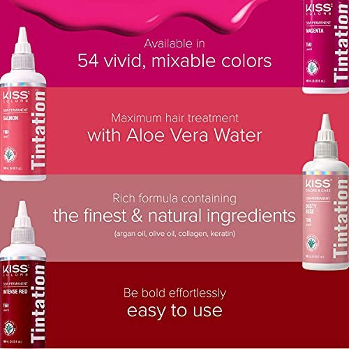Red by Kiss Tintation Semi-Permanent Hair Color - Red Velvet, 2 Pack (5 Fl Oz Each) - Aloe Vera, Argan Oil, Olive Oil, Collagen & Keratin Infused - görsel 8