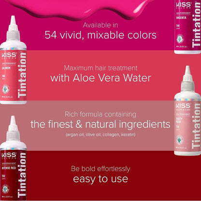 Red by Kiss Tintation Semi-Permanent Hair Color - Red Velvet, 2 Pack (5 Fl Oz Each) - Aloe Vera, Argan Oil, Olive Oil, Collagen & Keratin Infused