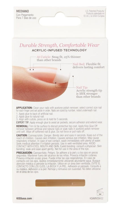 KISS Salon Acrylic French Nails - Medium Length Tapered - 6 Pack (168 Nails)