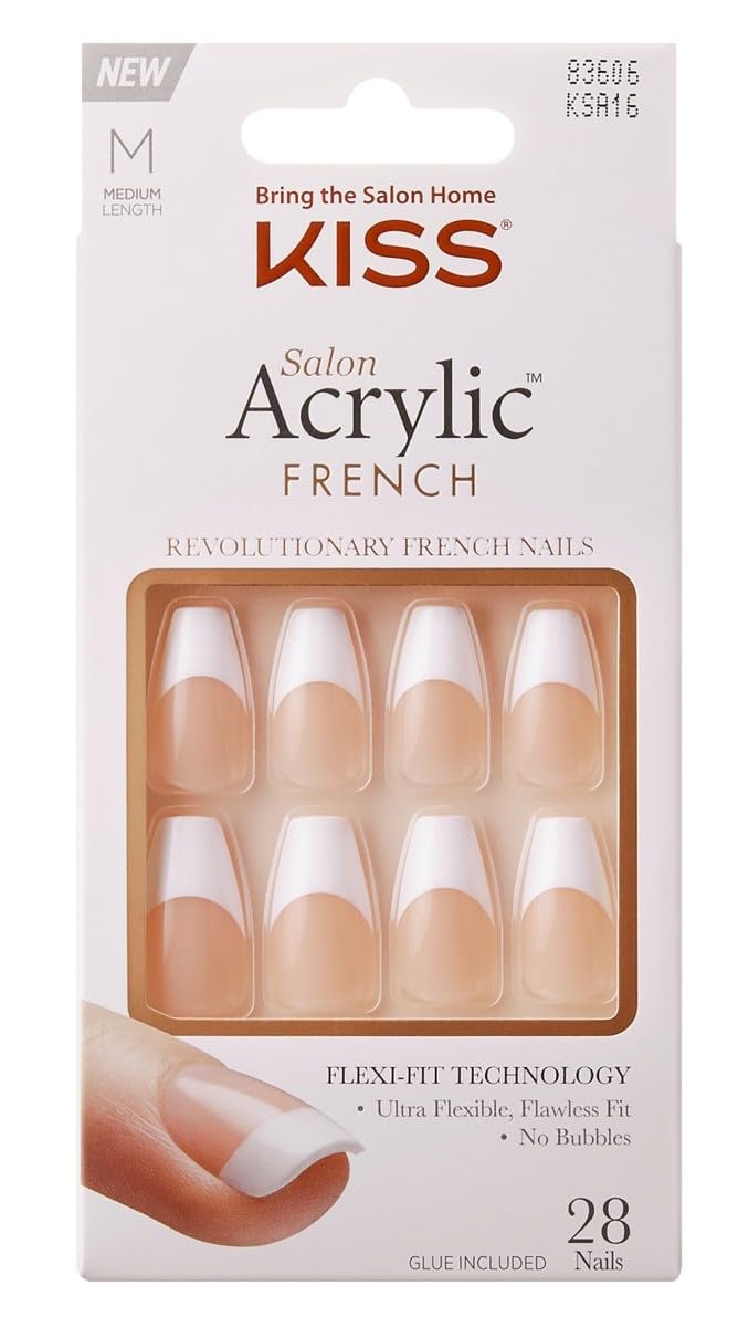 KISS Salon Acrylic French Nails - Medium Length Tapered - 6 Pack (168 Nails) - görsel 1
