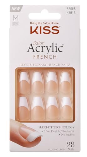 KISS Salon Acrylic French Nails - Medium Length Tapered - 6 Pack (168 Nails)