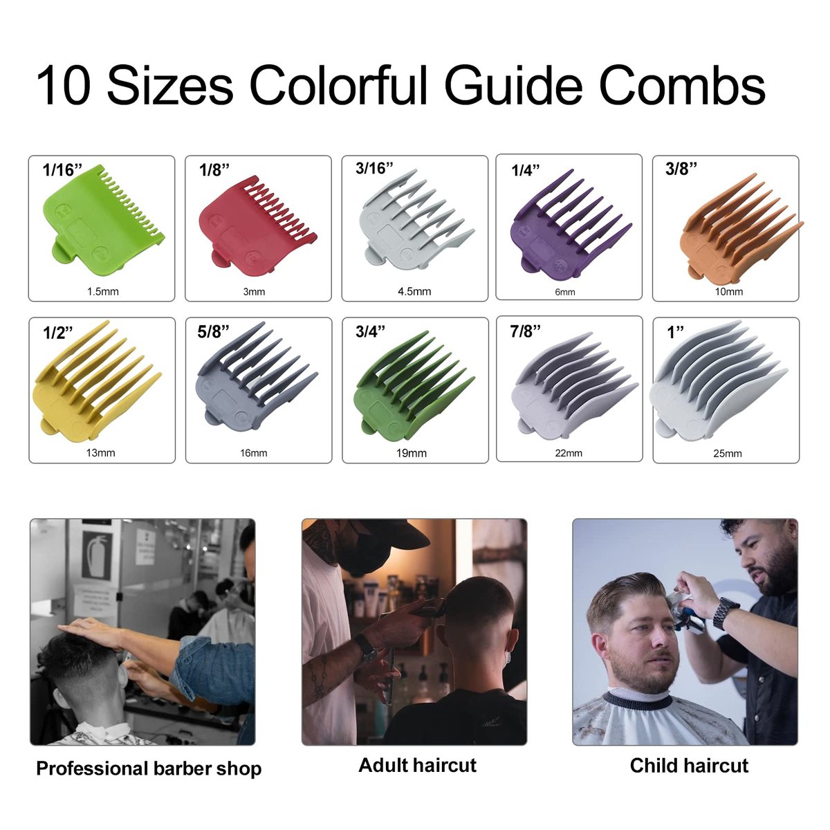 Professional Hair Clipper Guards Guide Combs – 10 Piece Set (1/16" to 1") for Wahl Clippers & Trimmers - görsel 4