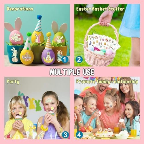 Partywind 132 PCS Luminous Easter Temporary Tattoos for Kids - Glow in the Dark Tattoos, Easter Basket Stuffers, Party Favors - görsel 10