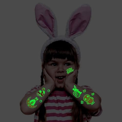 Partywind 132 PCS Luminous Easter Temporary Tattoos for Kids - Glow in the Dark Tattoos, Easter Basket Stuffers, Party Favors