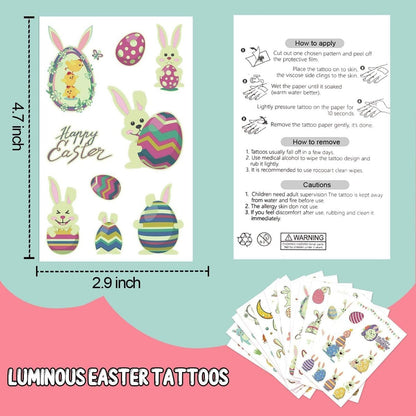 Partywind 132 PCS Luminous Easter Temporary Tattoos for Kids - Glow in the Dark Tattoos, Easter Basket Stuffers, Party Favors