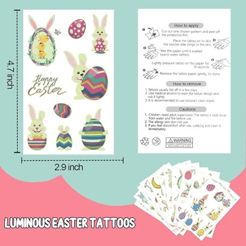 Partywind 132 PCS Luminous Easter Temporary Tattoos for Kids - Glow in the Dark Tattoos, Easter Basket Stuffers, Party Favors - görsel 14