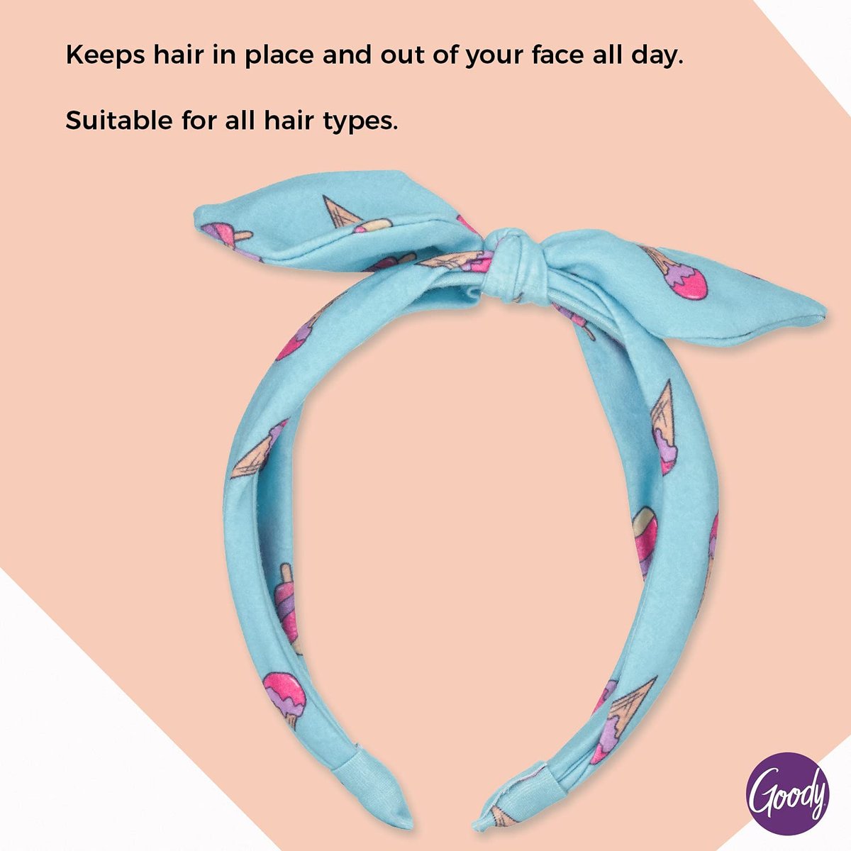 GOODY Kids Headband - Blue Ice Cream Print - Comfort Fit for All Day Wear - Secures All Hair Types - görsel 5