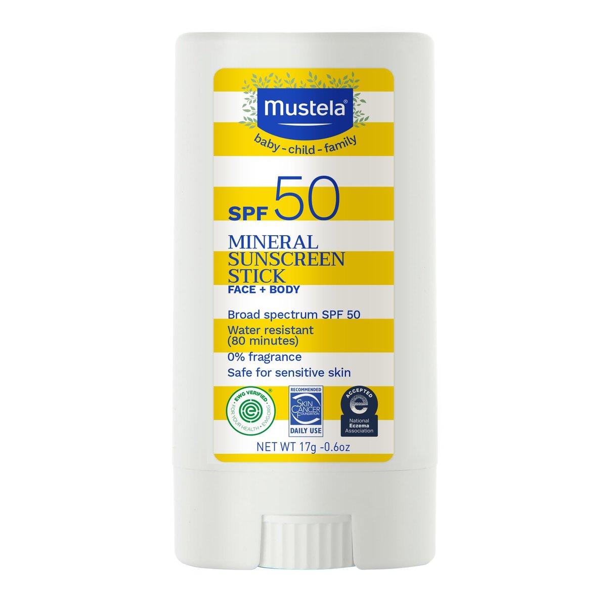 Mustela Baby Mineral Sunscreen Stick SPF 50 – Broad Spectrum, Fragrance-Free, Water Resistant – 0.6 oz Avelisse