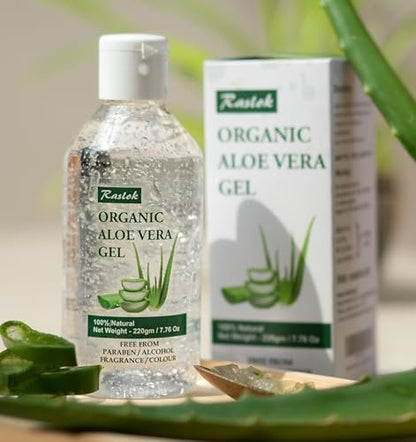 Raslok Aloe Vera Gel | 99% Pure Natural Aloe Gel for Face, Skin & Hair Care - Moisturizing, Hydrating, Soothing, Non-Sticky (7.7 oz)