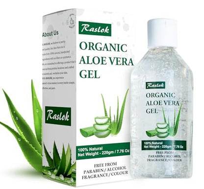 Raslok Aloe Vera Gel | 99% Pure Natural Aloe Gel for Face, Skin & Hair Care - Moisturizing, Hydrating, Soothing, Non-Sticky (7.7 oz)