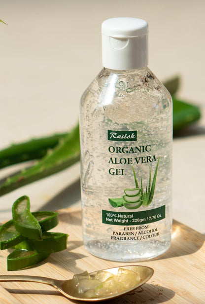 Raslok Aloe Vera Gel | 99% Pure Natural Aloe Gel for Face, Skin & Hair Care - Moisturizing, Hydrating, Soothing, Non-Sticky (7.7 oz)
