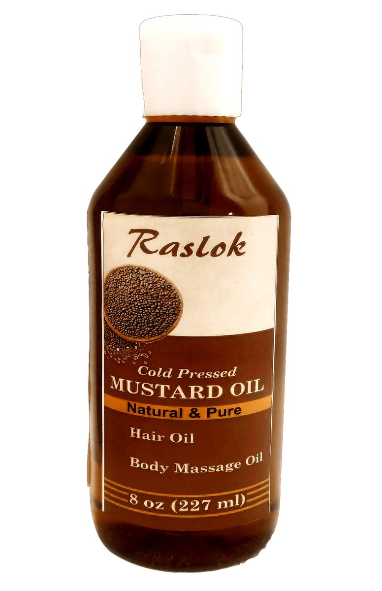 Raslok Mustard Oil - Cold Pressed, Unrefined, 100% Pure Natural Mustard Seed Oil for Hair Nourishment, Skin & Massage (8 fl oz) - görsel 1