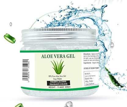 Raslok 99% Pure Aloe Vera Gel for Face, Skin, and Hair - 11.46 oz, Non-Sticky Moisturizer