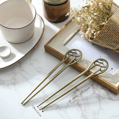 Chuangdi 2 Pack U Shaped Hair Pins - French Twist Hair Forks for Women, Metal Updo Chignon Pins for Long Thick Fine Hair (Bronze)