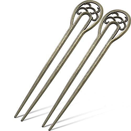 Chuangdi 2 Pack U Shaped Hair Pins - French Twist Hair Forks for Women, Metal Updo Chignon Pins for Long Thick Fine Hair (Bronze) - görsel 2