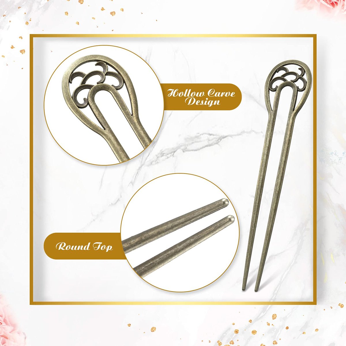 Chuangdi 2 Pack U Shaped Hair Pins - French Twist Hair Forks for Women, Metal Updo Chignon Pins for Long Thick Fine Hair (Bronze) - görsel 5
