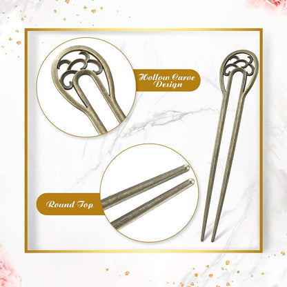 Chuangdi 2 Pack U Shaped Hair Pins - French Twist Hair Forks for Women, Metal Updo Chignon Pins for Long Thick Fine Hair (Bronze)