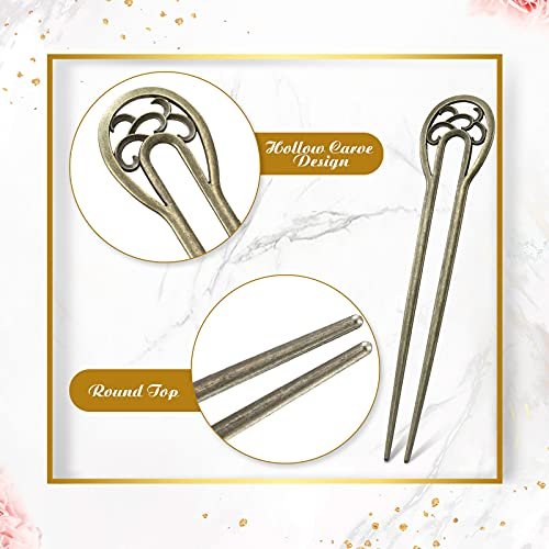 Chuangdi 2 Pack U Shaped Hair Pins - French Twist Hair Forks for Women, Metal Updo Chignon Pins for Long Thick Fine Hair (Bronze) - görsel 6
