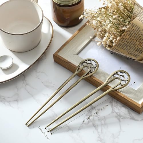 Chuangdi 2 Pack U Shaped Hair Pins - French Twist Hair Forks for Women, Metal Updo Chignon Pins for Long Thick Fine Hair (Bronze) - görsel 4