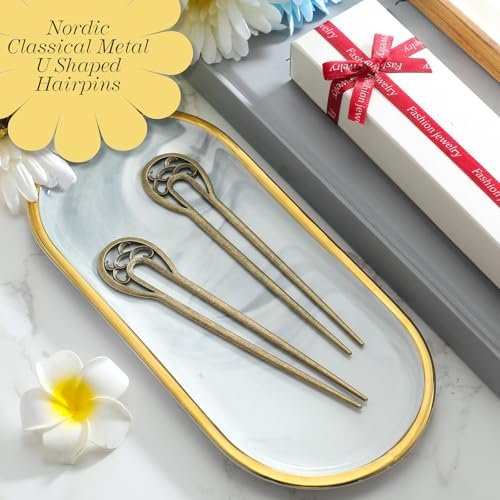Chuangdi 2 Pack U Shaped Hair Pins - French Twist Hair Forks for Women, Metal Updo Chignon Pins for Long Thick Fine Hair (Bronze) - görsel 8