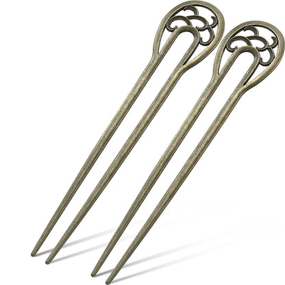 Chuangdi 2 Pack U Shaped Hair Pins - French Twist Hair Forks for Women, Metal Updo Chignon Pins for Long Thick Fine Hair (Bronze)
